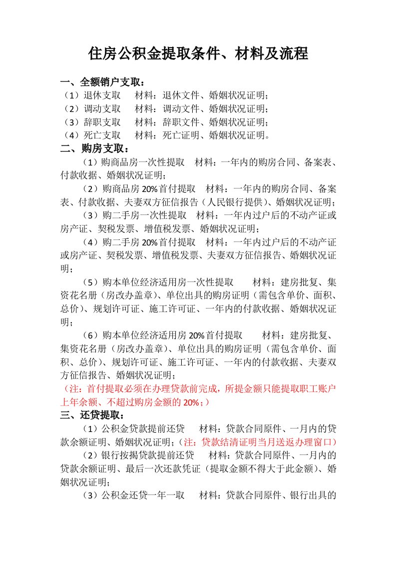 住房公积金提取条件、材料及流程