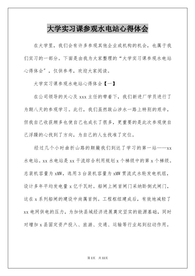 大学实习课参观水电站心得体会