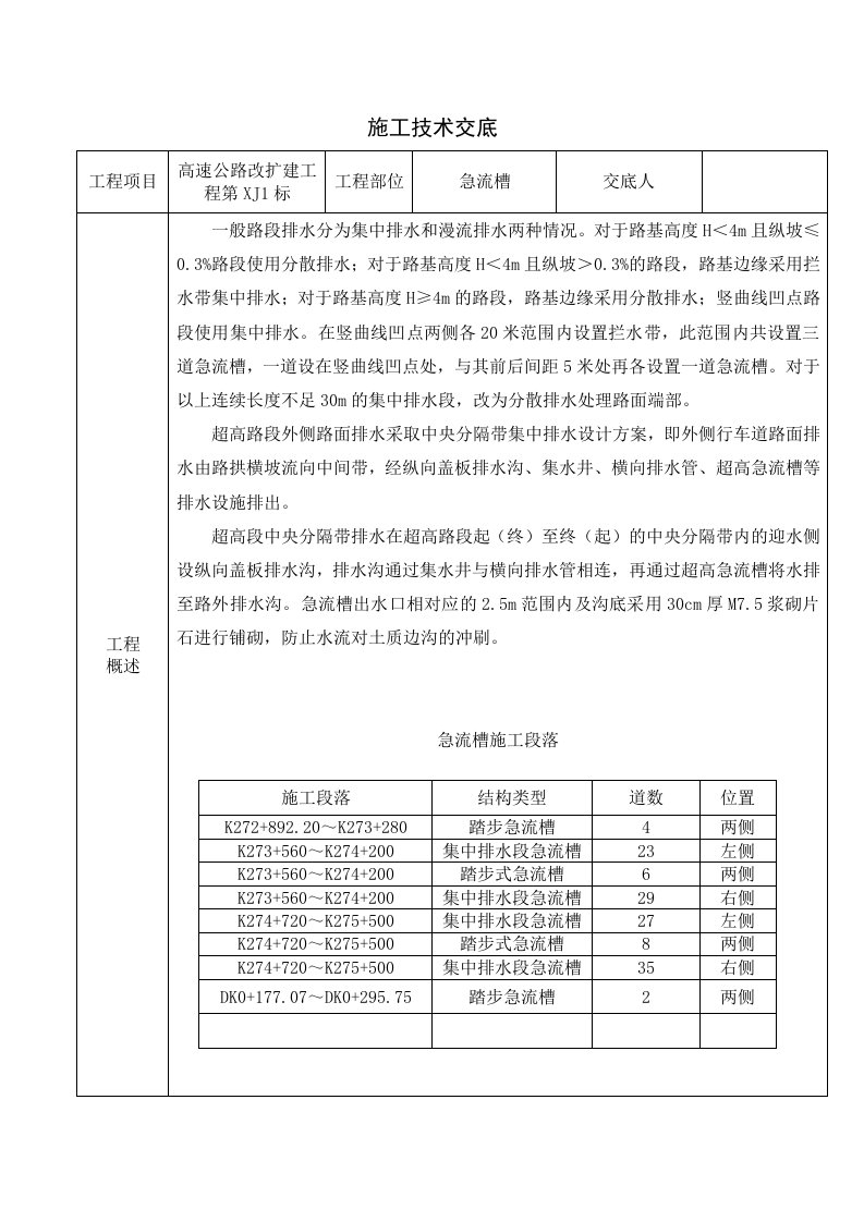 急流槽施工技术交底