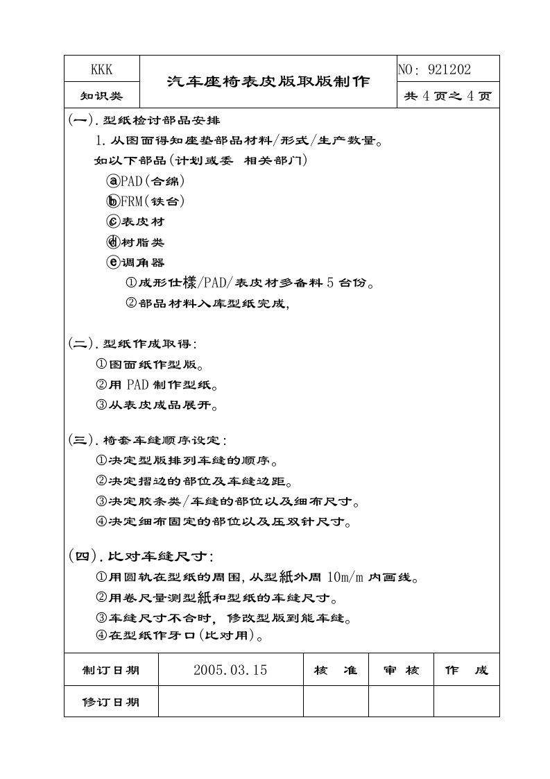 汽车座椅表皮版取版制作