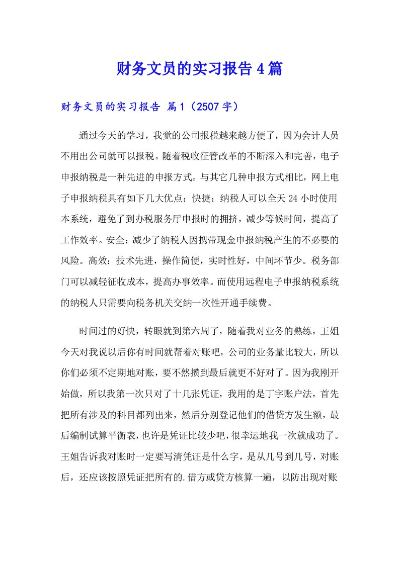 财务文员的实习报告4篇