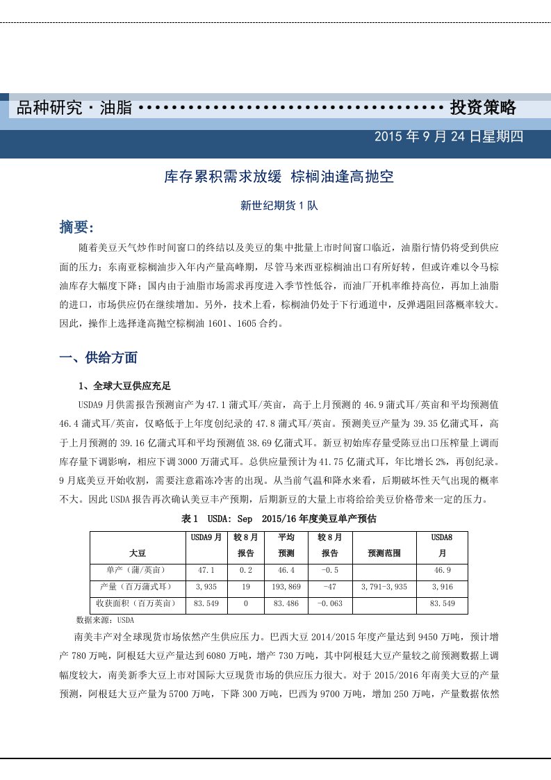 库存累积需求放缓棕榈油逢高抛空