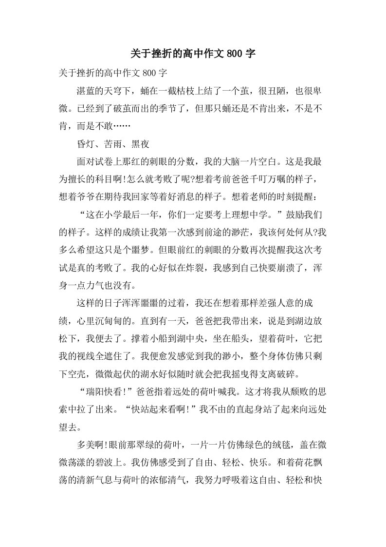 关于挫折的高中作文800字