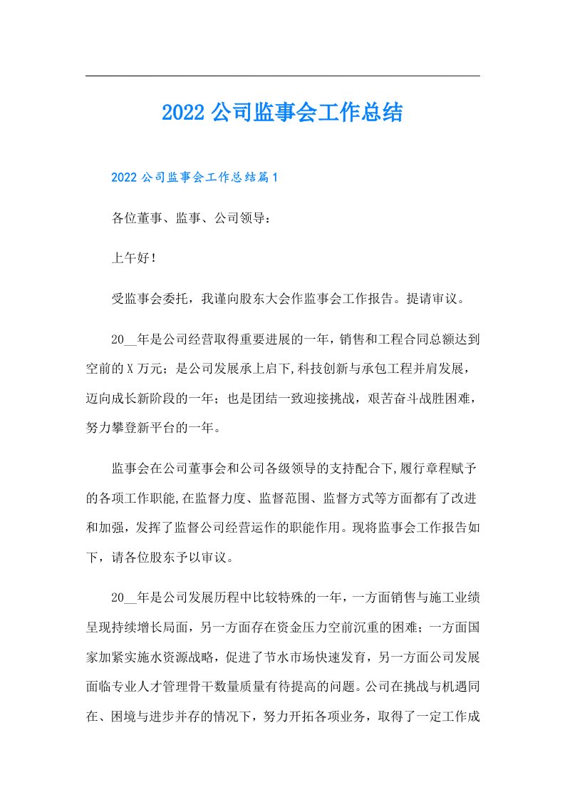 公司监事会工作总结