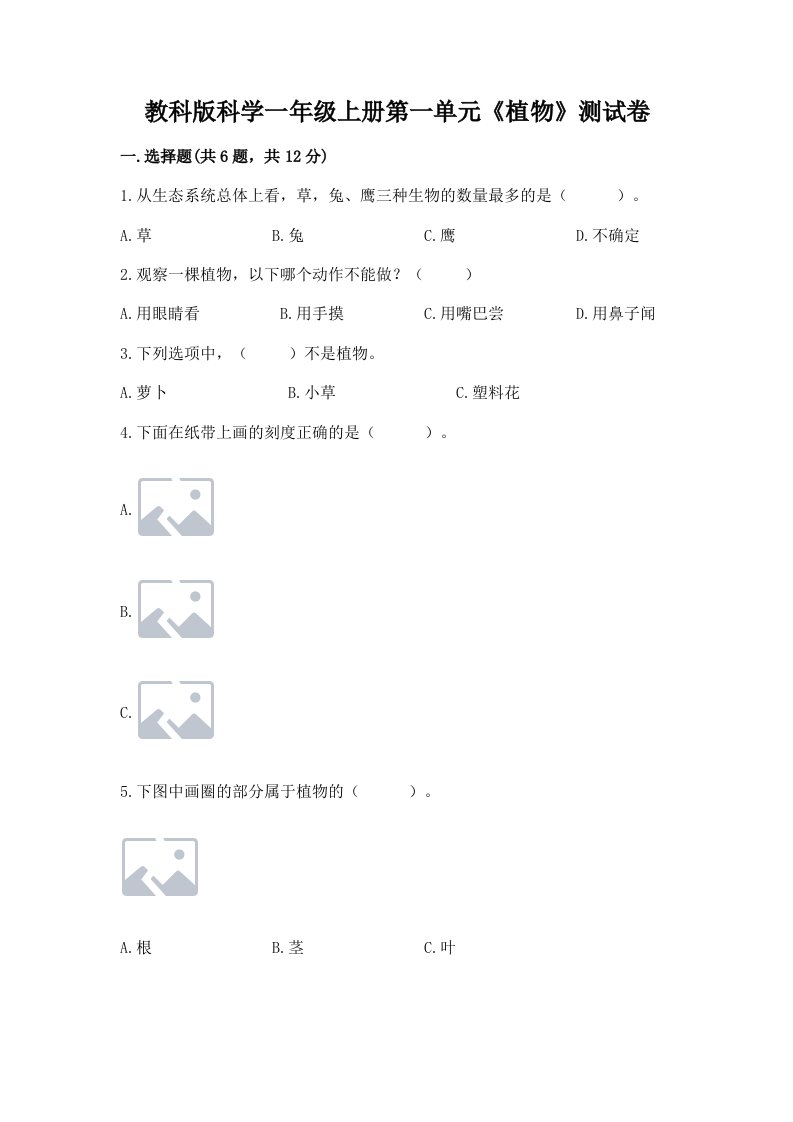 教科版科学一年级上册第一单元《植物》测试卷【真题汇编】