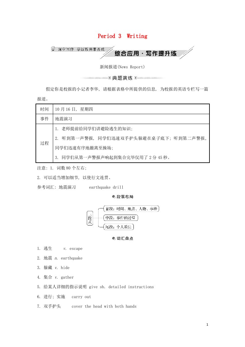 2021_2022学年新教材高中英语Unit4LookinggoodfeelinggoodPeriod3Writing学案译林版必修第一册