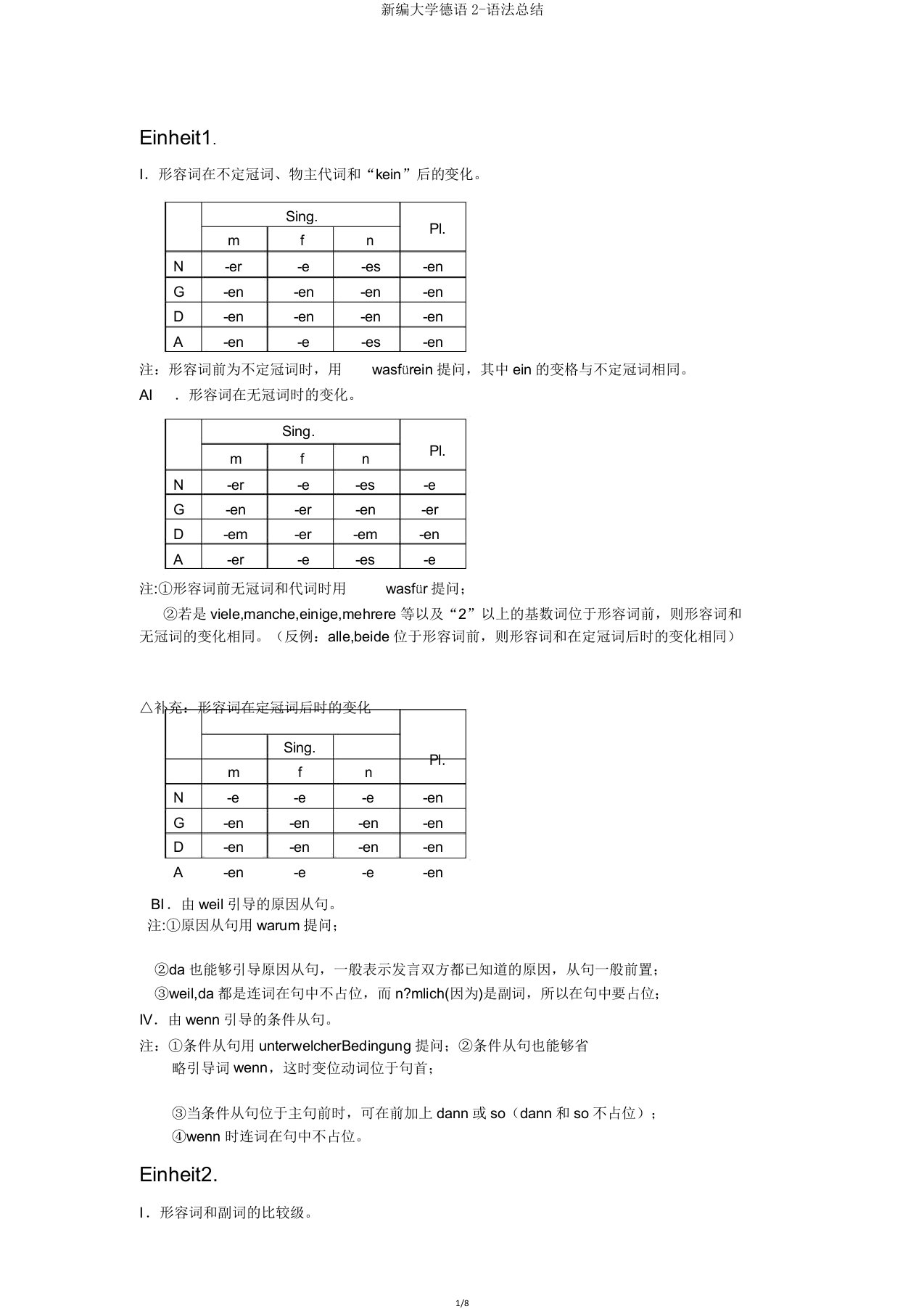 新编大学德语2语法总结