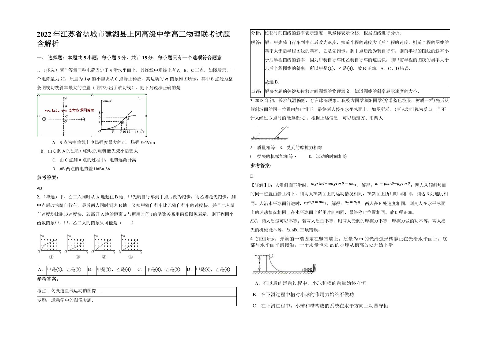 2022年江苏省盐城市建湖县上冈高级中学高三物理联考试题含解析