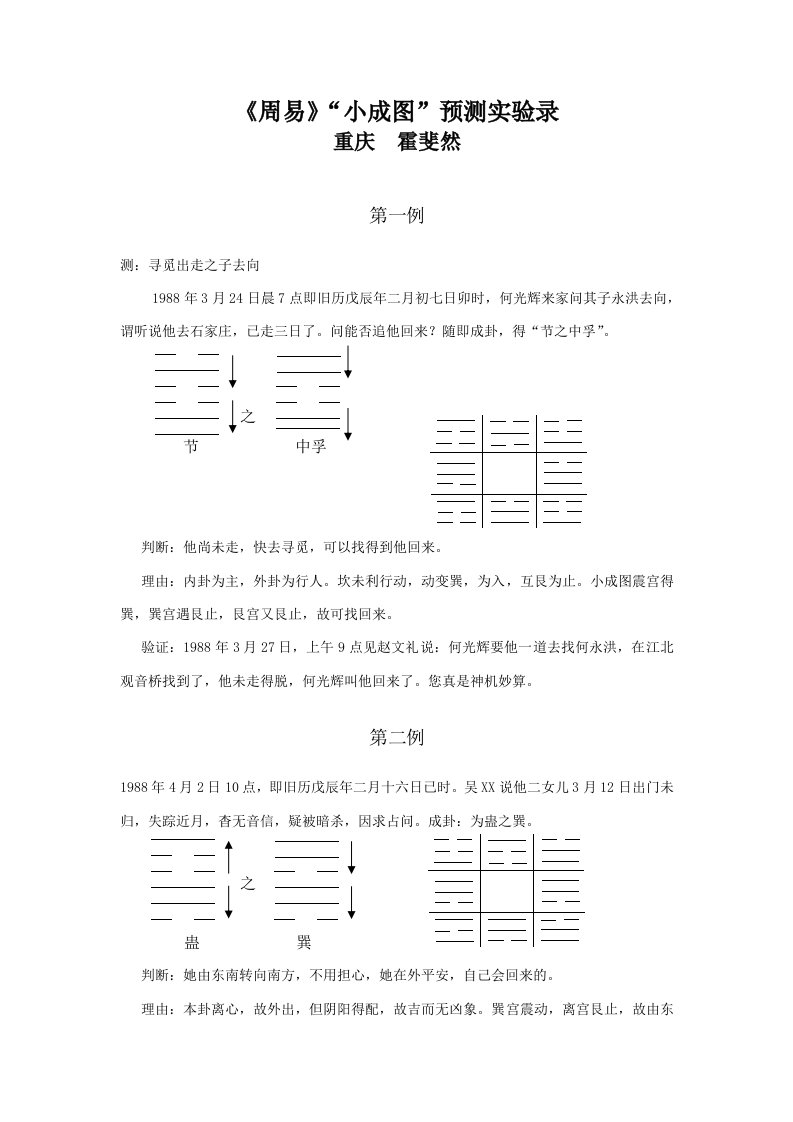 《周易》“小成图”预测实验录(霍斐然)