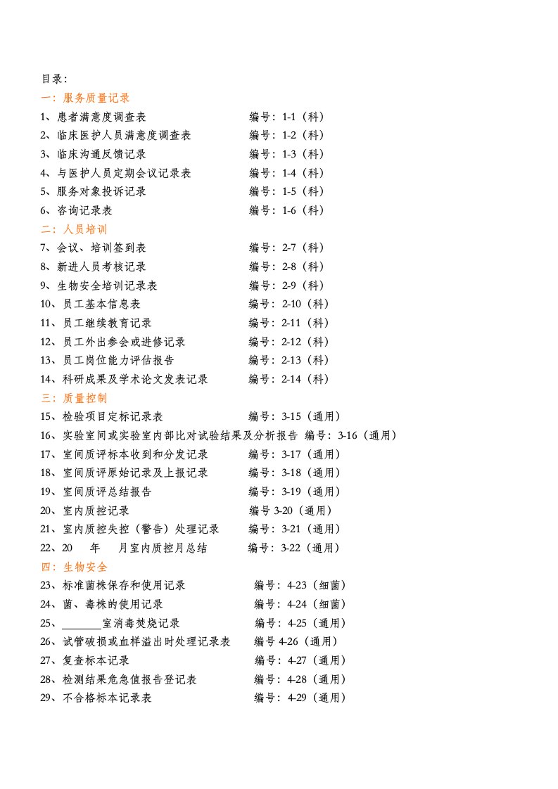 检验科各种通用记录表整理版