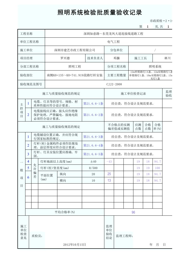 建筑工程-照明系统检验批质量验收记录