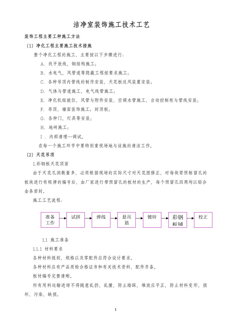 精选洁净施工工艺技术方案