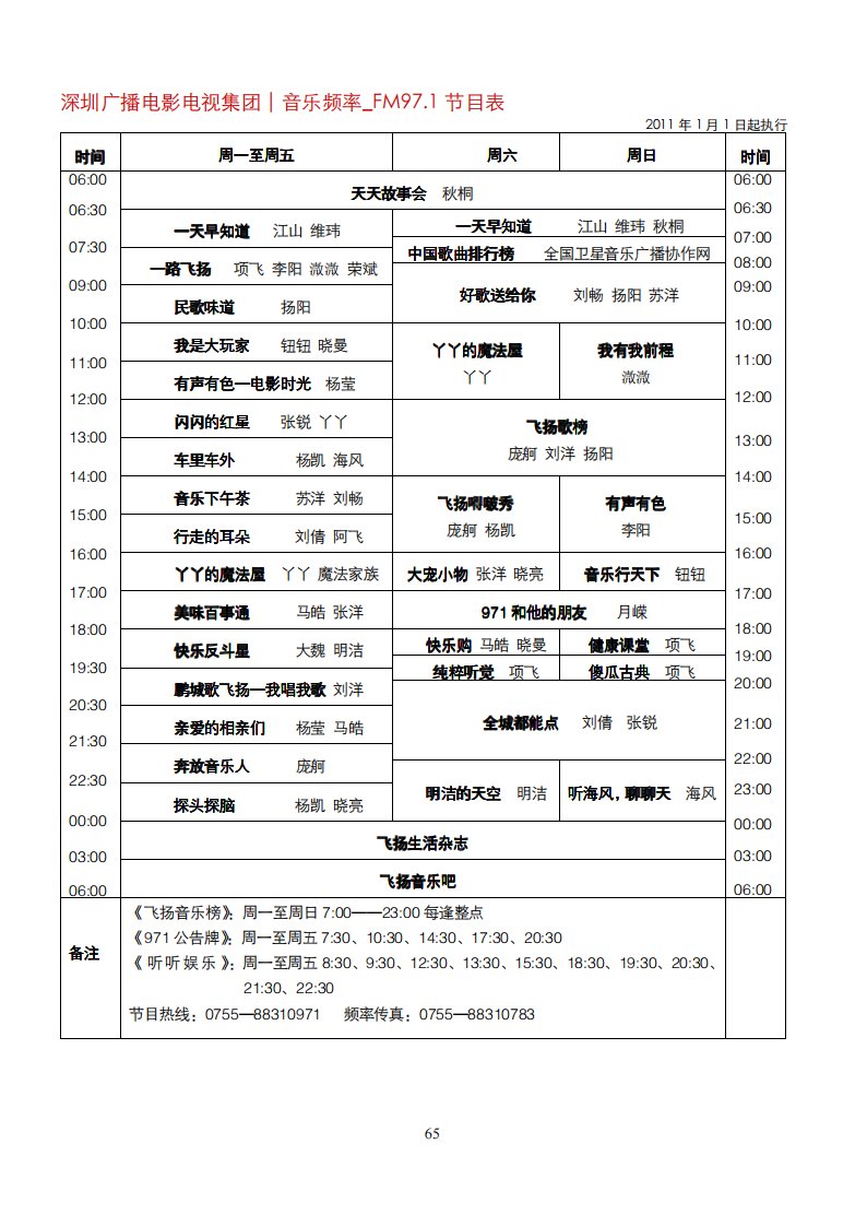 深圳广播电影电视集团音乐频率_FM97.1