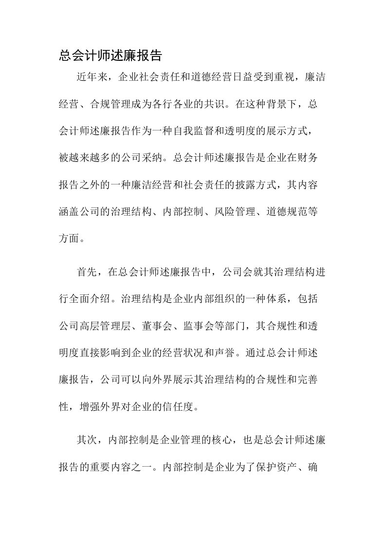 总会计师述廉报告