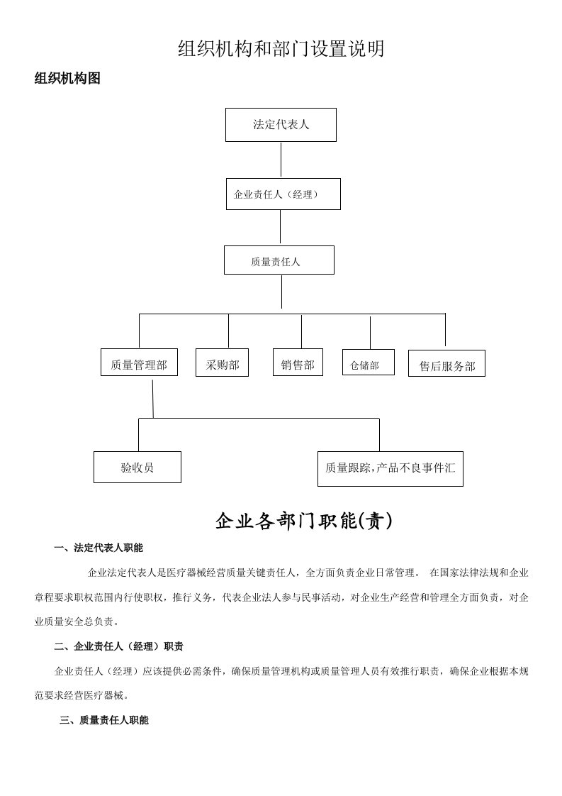 医疗器械组织机构和部门设置说明