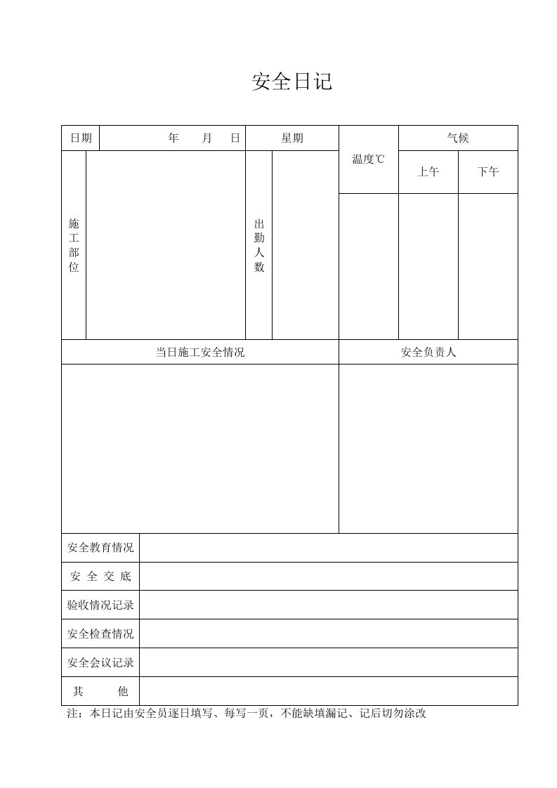 安全日志、施工日志表格