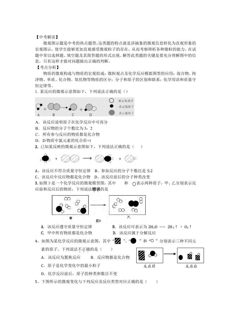 初中化学微观示意图专题