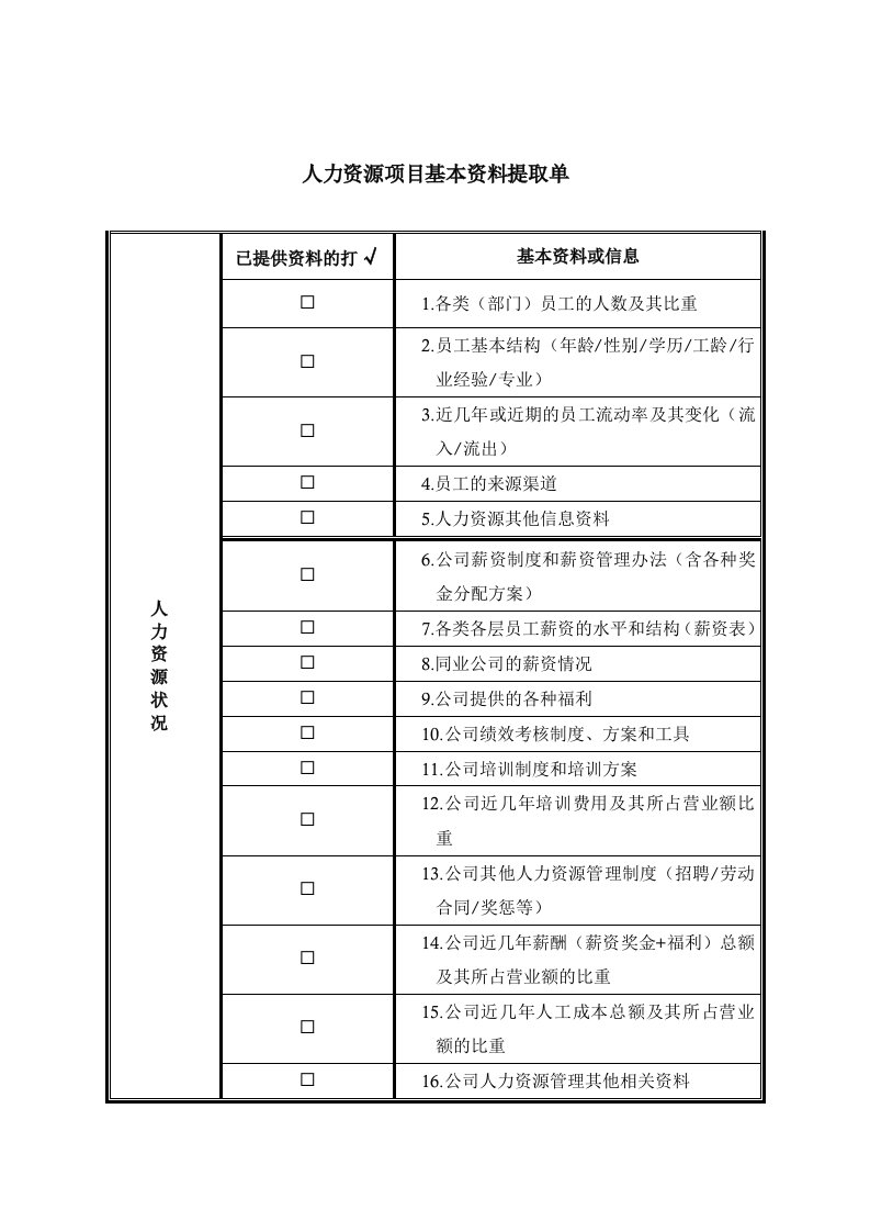 项目管理-九略汇仁人力资源项目基本信息提取单