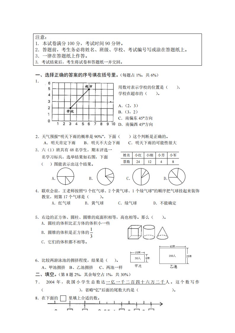 苏教版小学六年级小升初全真模拟数学试题（2）附答案