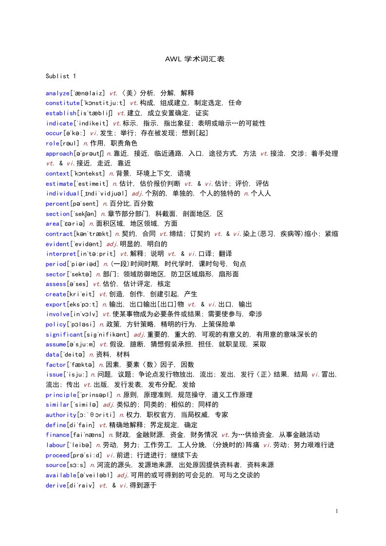 AWL词汇表【学术词汇表】——雅思分析报告