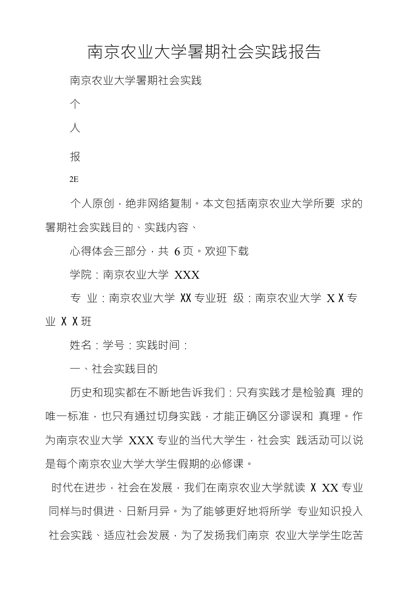 南京农业大学暑期社会实践报告