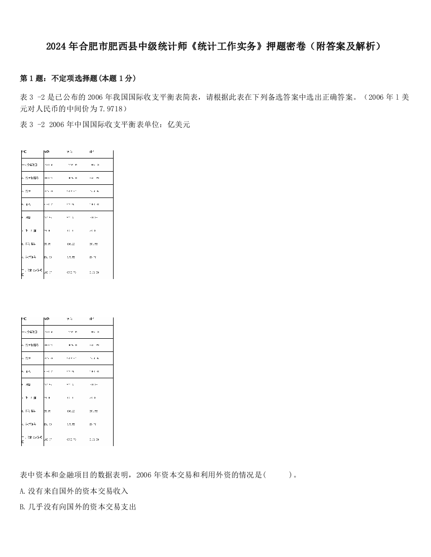 2024年合肥市肥西县中级统计师《统计工作实务》押题密卷（附答案及解析）