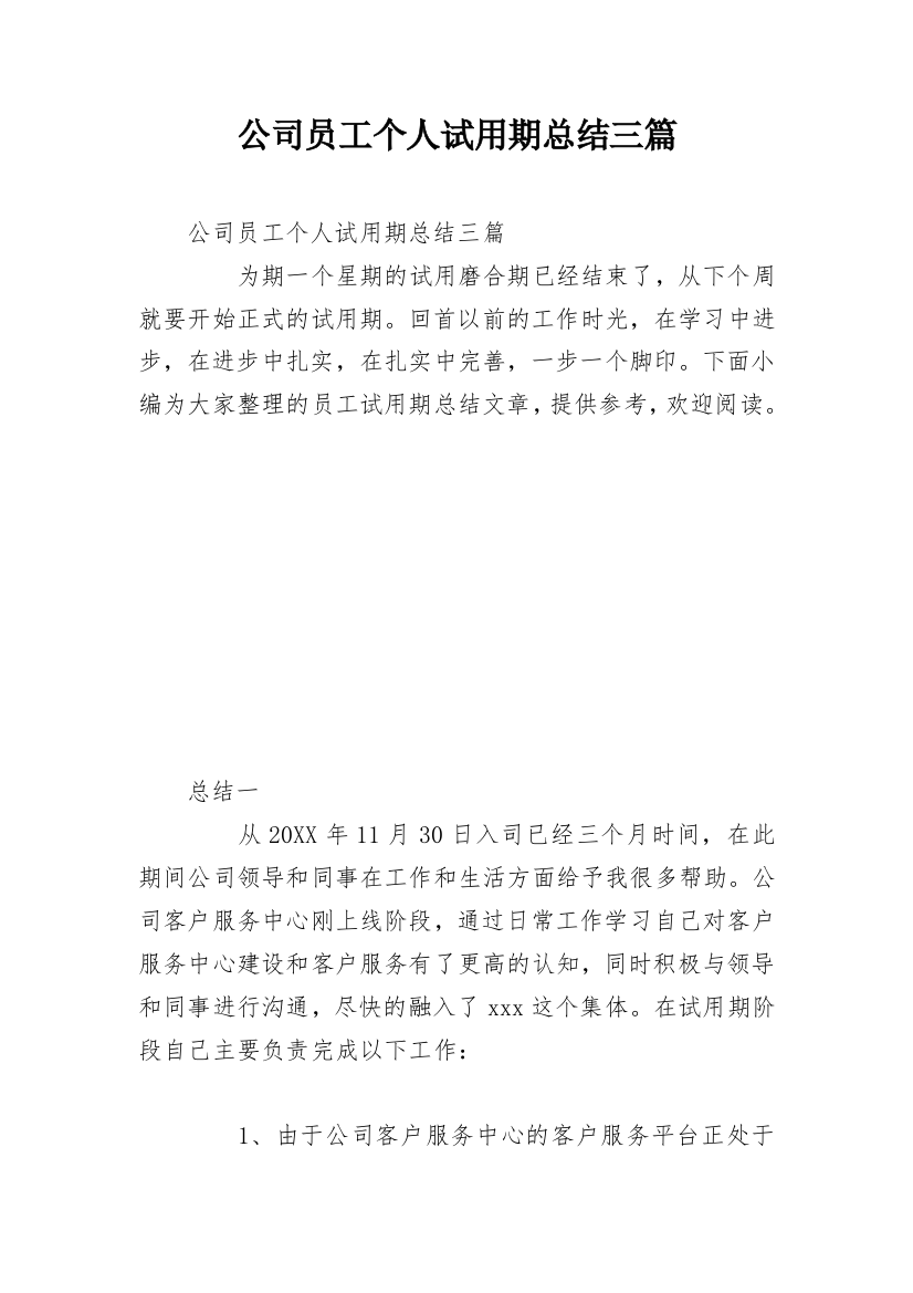 公司员工个人试用期总结三篇