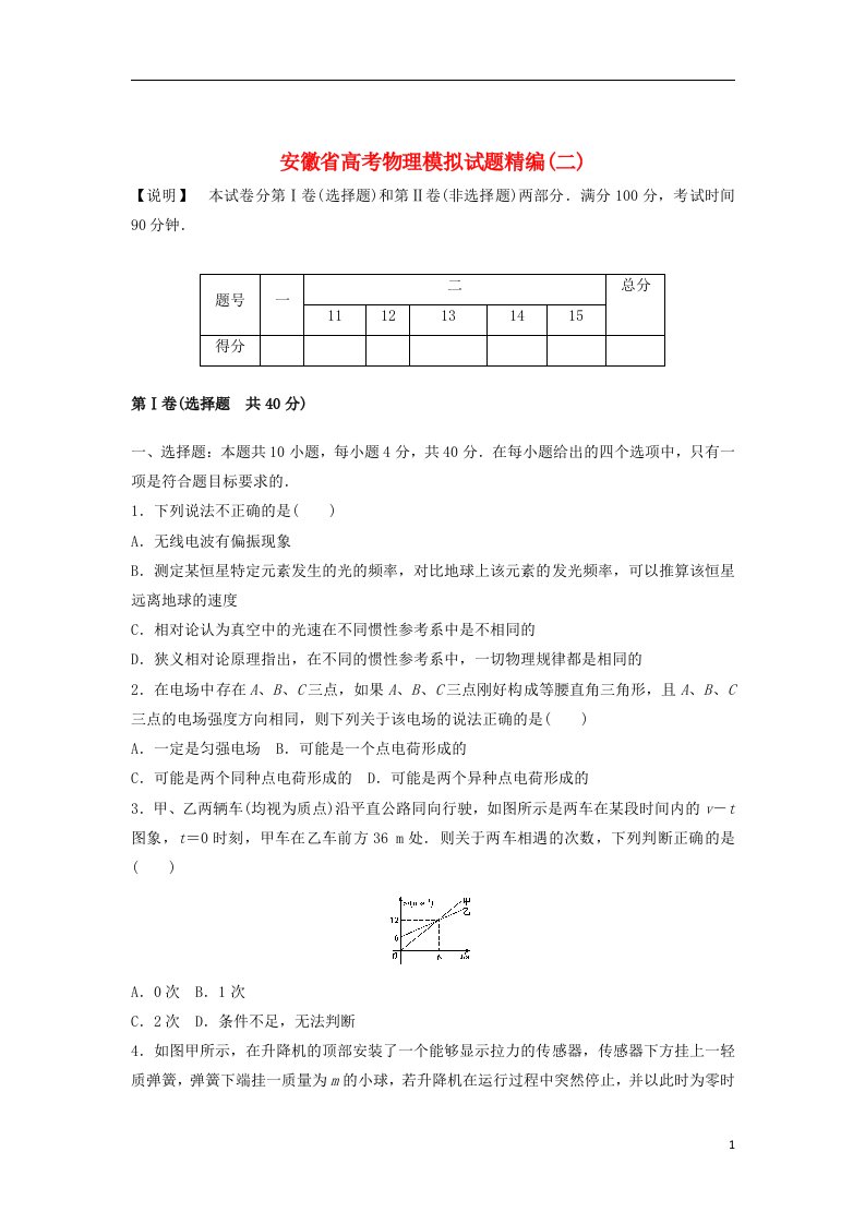 高考物理模拟试题精编2（无答案）