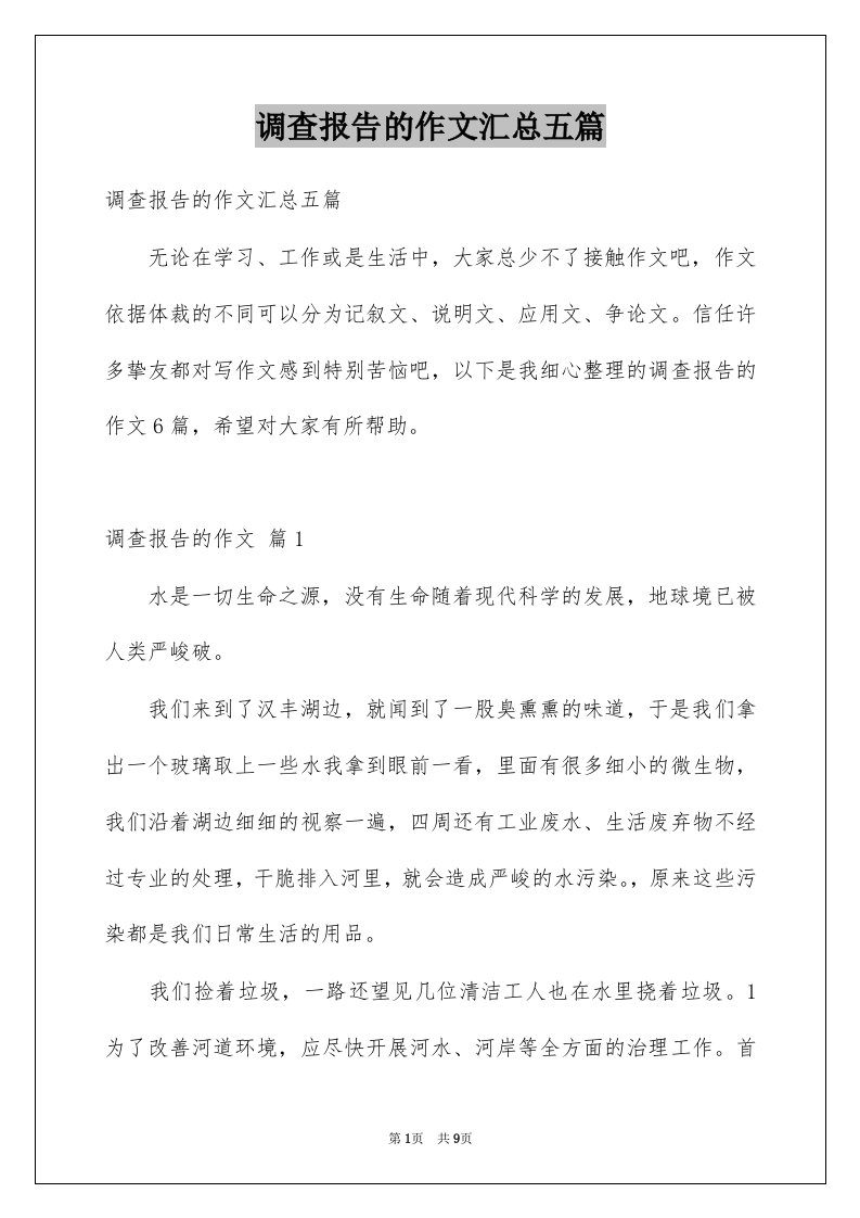 调查报告的作文汇总五篇例文