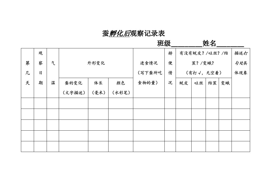 蚕宝宝观察记录表格