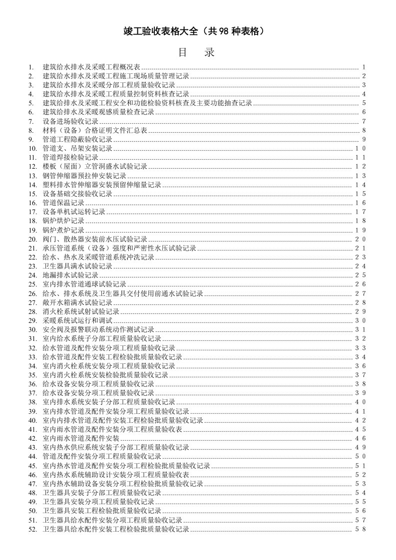 竣工验收表格大全