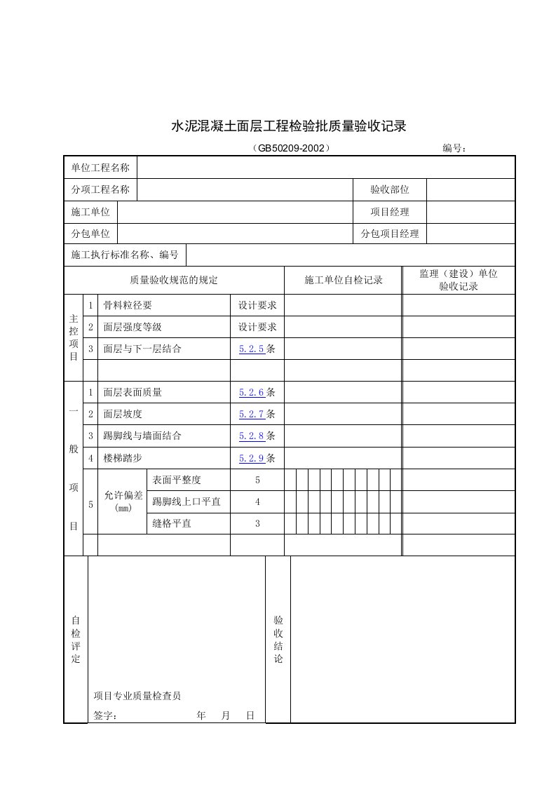 【管理精品】水泥混凝土面层工程检验批质量验收记录