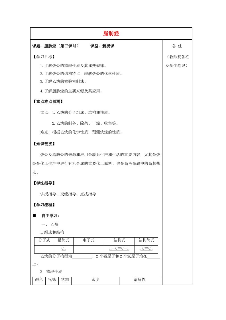 陕西省柞水中学高中化学2.1.3脂肪烃学案无答案新人教版选修5