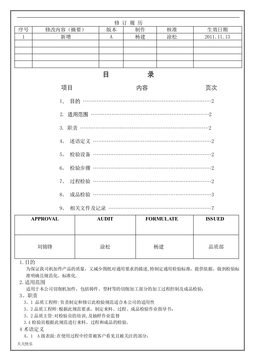 新版通用机加件检验作业指导书