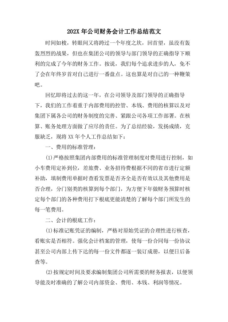 公司财务会计工作总结范文