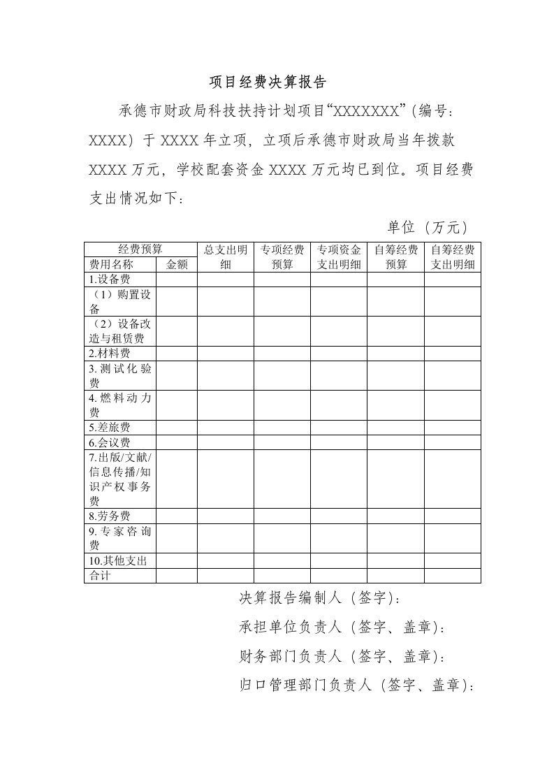 项目经费决算报告