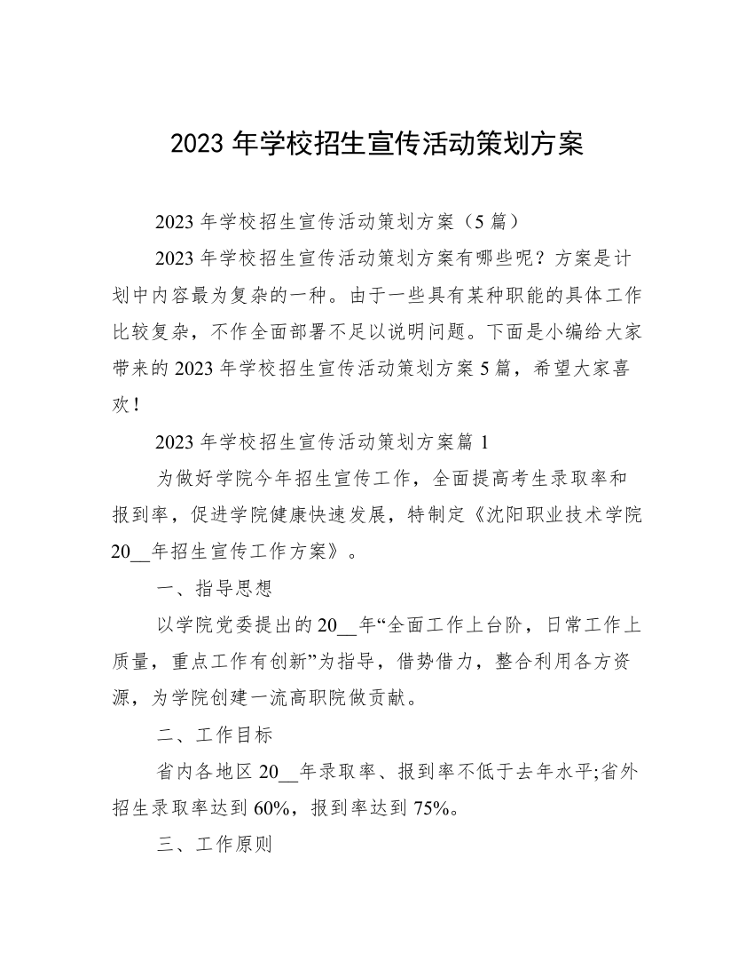 2023年学校招生宣传活动策划方案