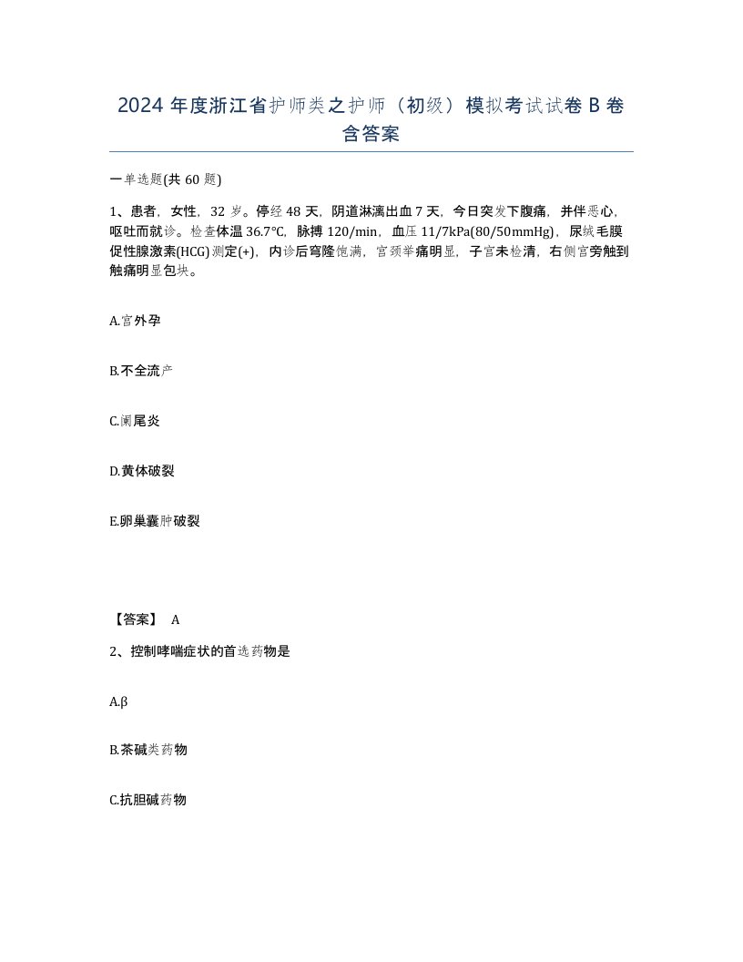 2024年度浙江省护师类之护师初级模拟考试试卷B卷含答案