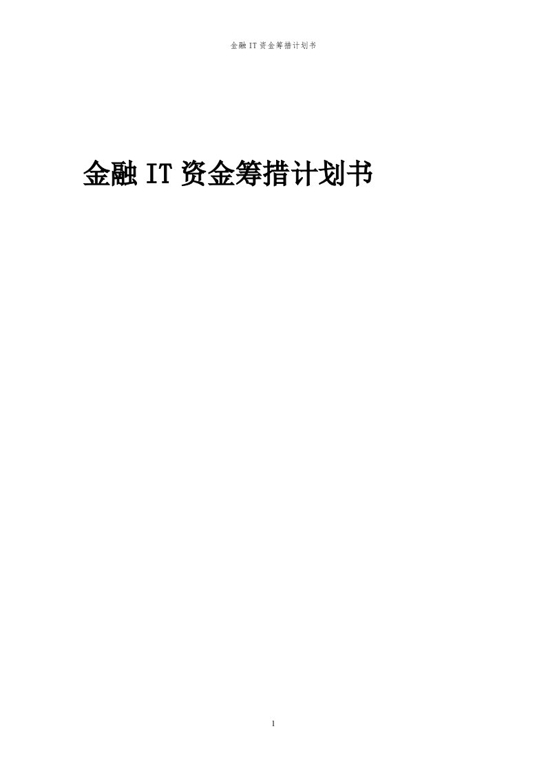 2024年金融it项目资金筹措计划书代可行性研究报告