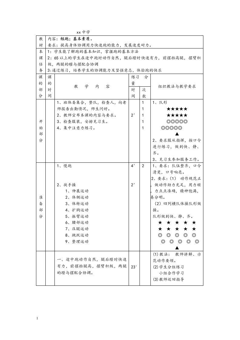 初一体育课全套教案