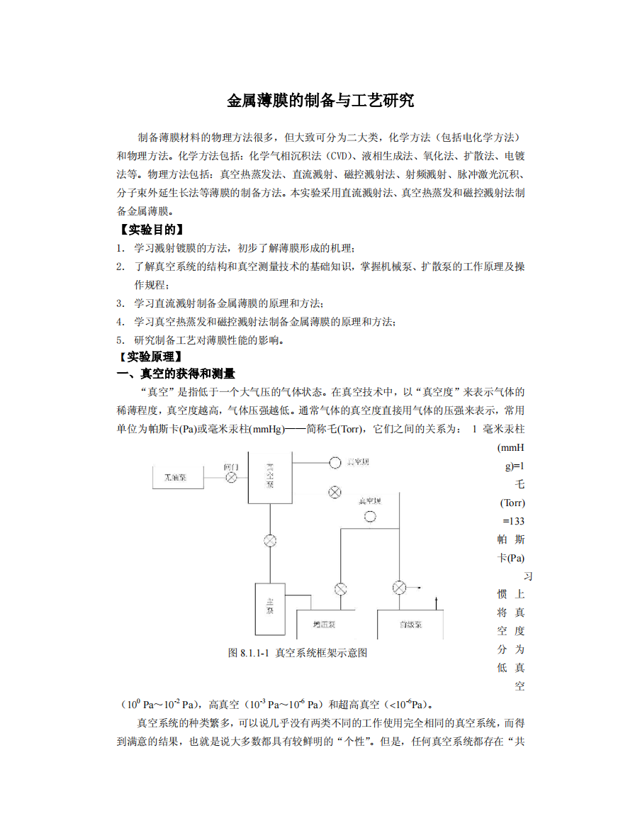 金属薄膜的制备与工艺研究