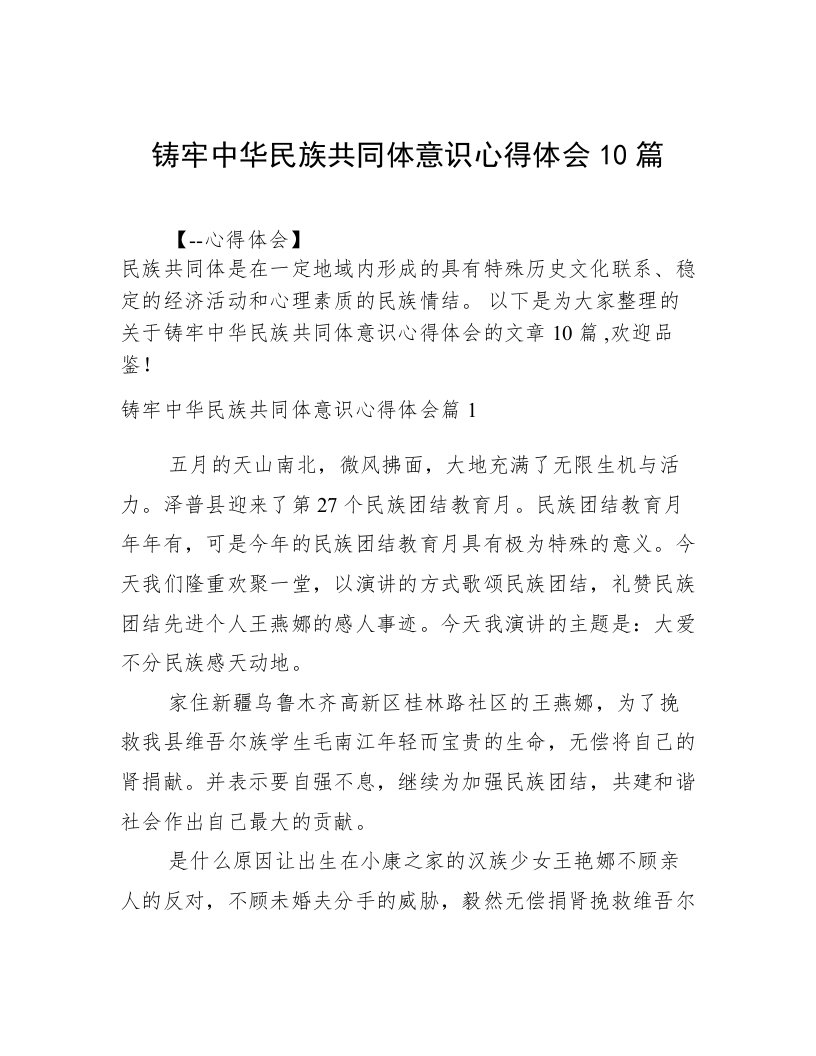 铸牢中华民族共同体意识心得体会10篇