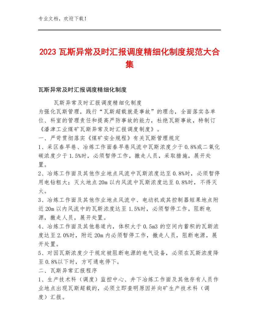 2023瓦斯异常及时汇报调度精细化制度规范大合集