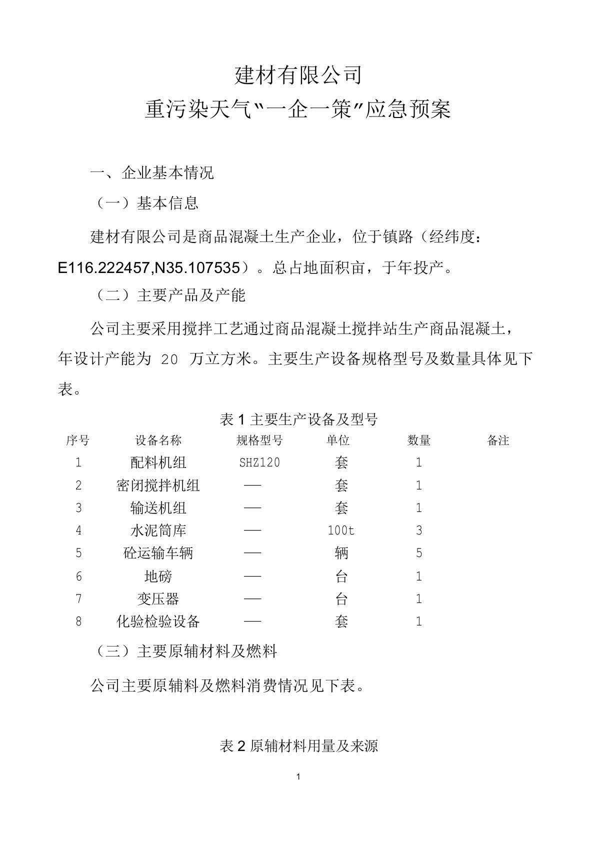 商混站、煤场公司2018年重污染天气“一企一策”应急预案