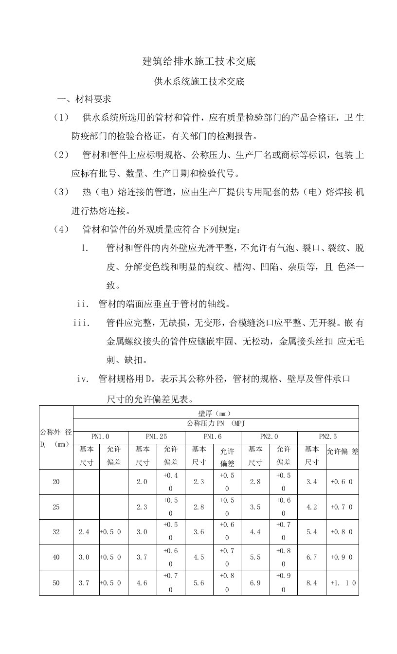 建筑给排水施工技术交底