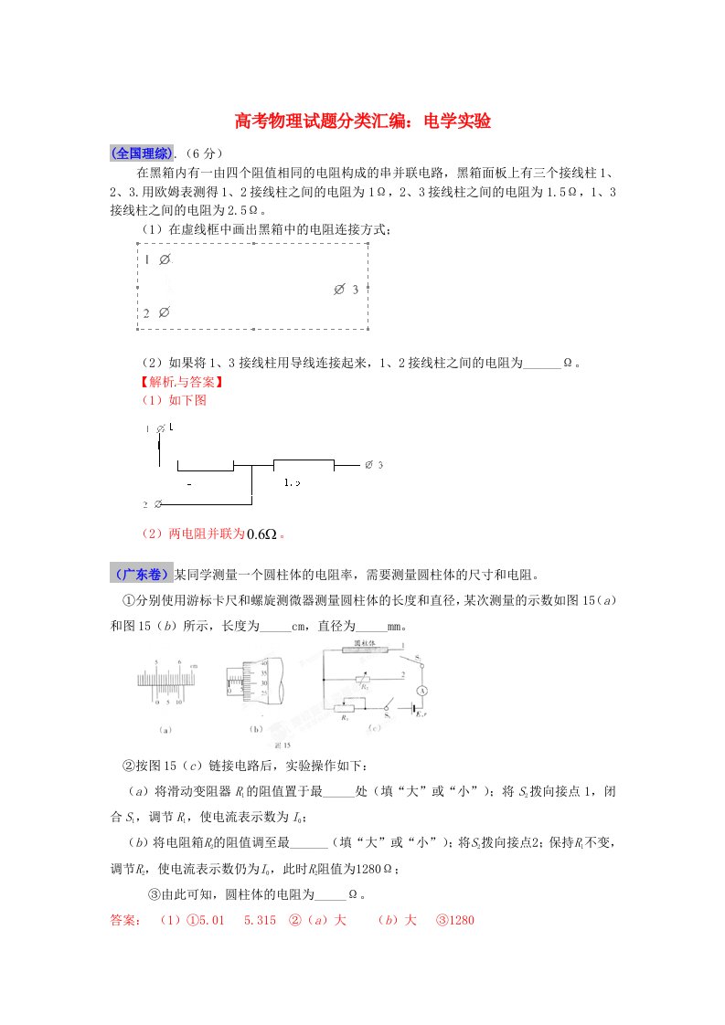 最新题库大全高考物理试题分项