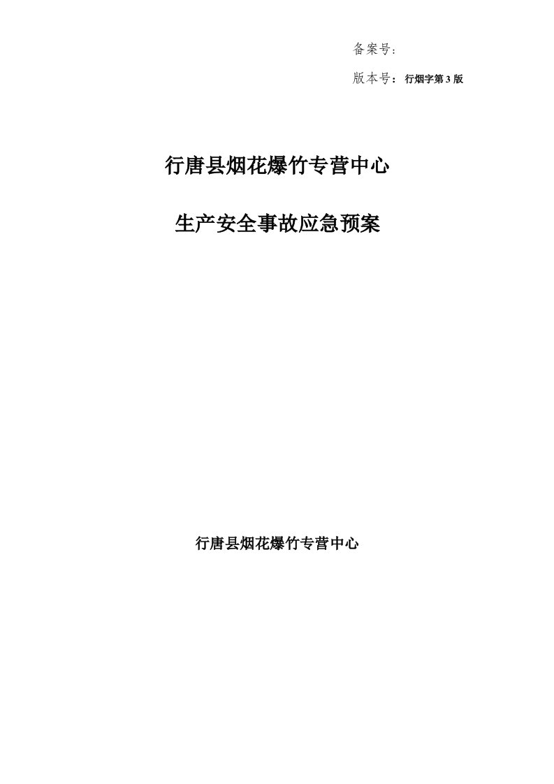 烟花爆竹专营中心安全生产事故应急预案