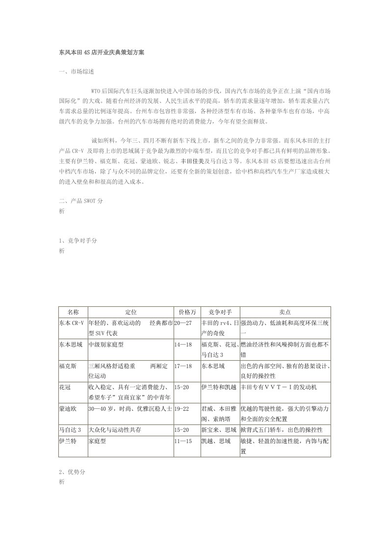 精选东风某汽车4S店开业庆典策划方案