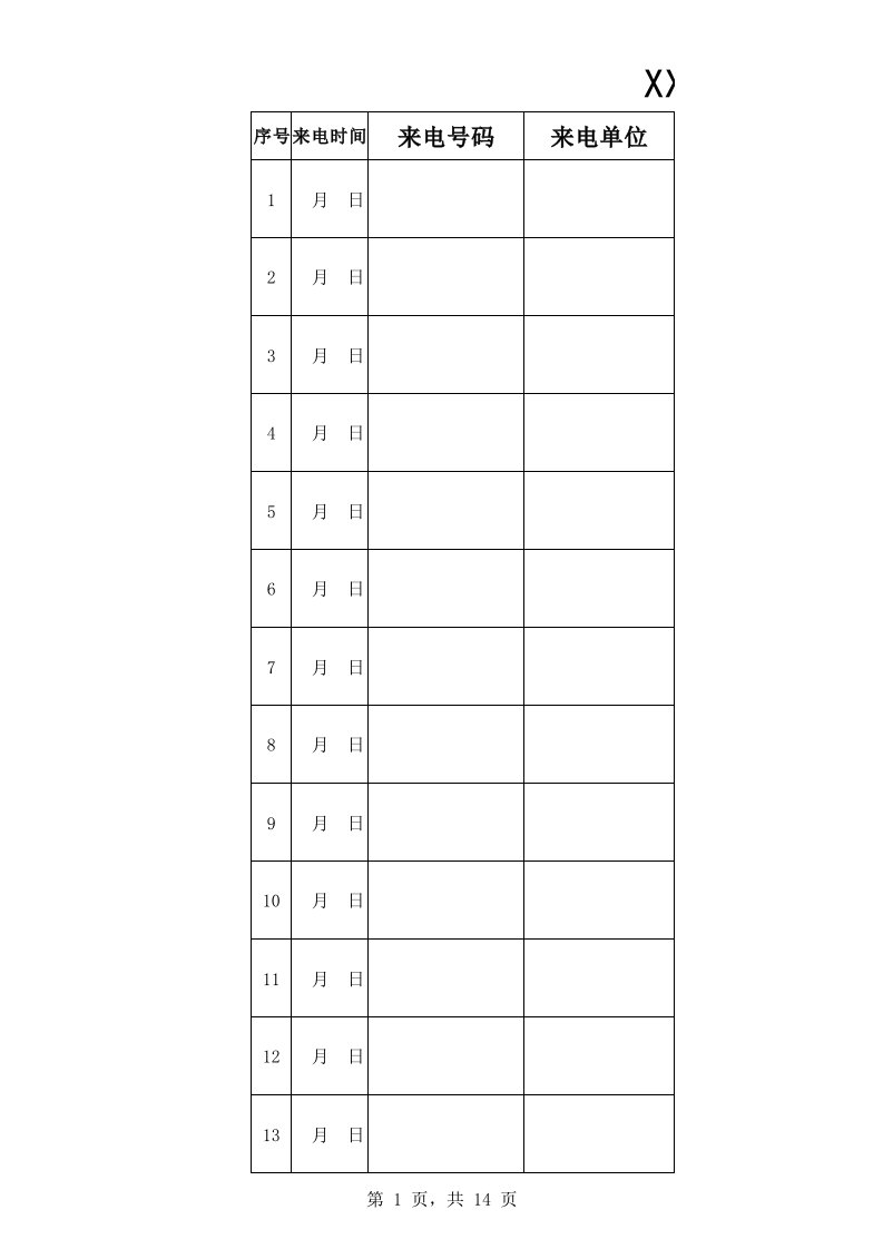 办公室来电登记表