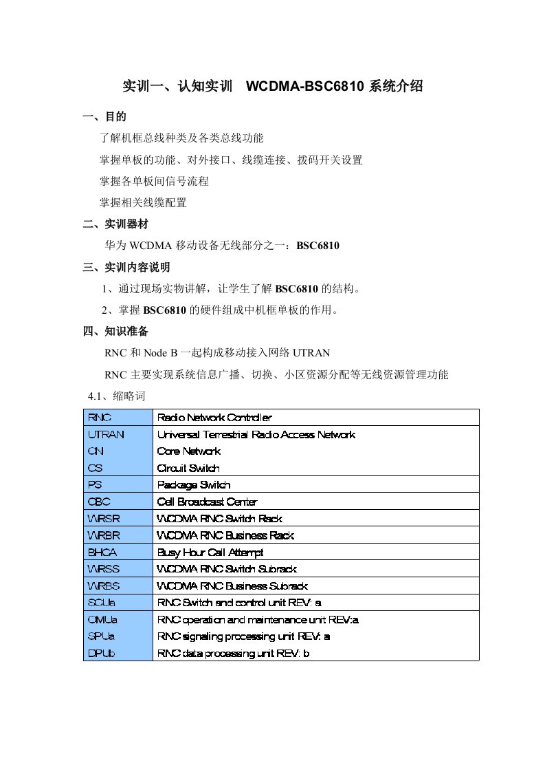 WCDMA-RAN实训指导书实验介绍